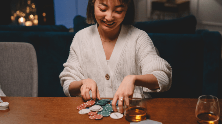 woman with casino chips