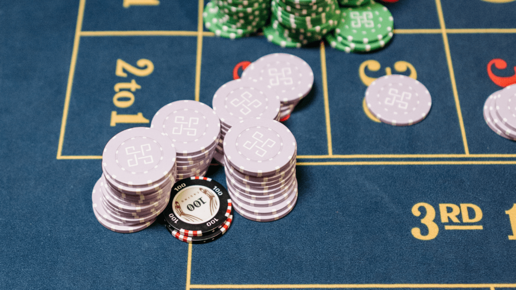 a casino table with gambling coin