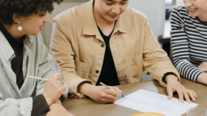 three people having strategic planning