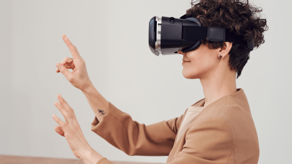 a woman using vr goggles