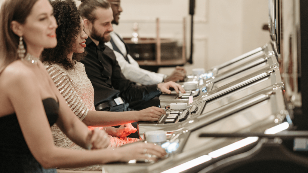 group of people playing gambling technology